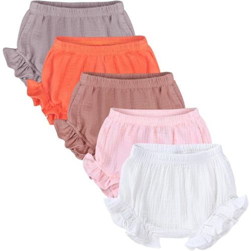 5 Pairs Baby Girls Boy Solid Cotton Gauze Ruffled Bloomers Diaper Cover Newborn Ruffled Bloomer Shorts