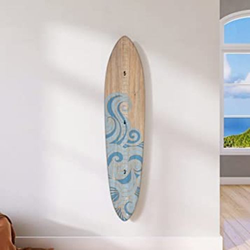 HEADWATERS STUDIO Wooden Surfboard Wall Decor Growth Chart - Surf Board Wall Decor for Kids Room, Wooden Growth Chart for Wall, Surfboard Wall Art, Surfboards for Decoration - Blue Wave (9.5"x 45")