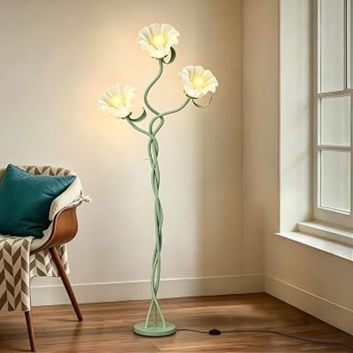 Flower Floor Lamp for Living Room, Flower Standing Lamp with 3 Color Temperatures, LED Flower Reading Lamp, Modern Floor Lamps with Gooseneck, Floral Floor Lamp for Girls' Bedroom Home Decor (Green)