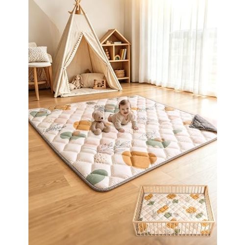 Dessports Baby Play Mat for Floor, 79x71 Thick Washable Foldable Tummy Mat