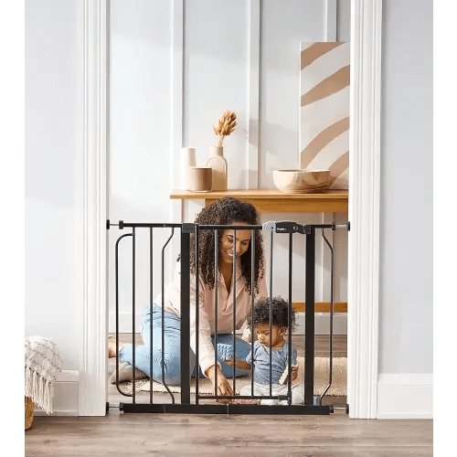 Regalo Easy Step 38.5-Inch Extra Wide Walk Thru Baby Gate, Award Winning Brand, Includes 6-Inch Extension Kit, 4 Pack Pressure Mount Kit, Black, 4 Pack Wall Cups and Mounting Kit