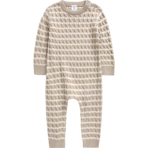 Baby Cable Sweater Romper, 6M, Beige Heather- Ivory