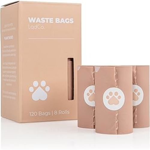 Bio-Based Dog Poop Bags, Silky Soft & Leak-Proof, Lavender-Scented, Made from Cornstarch – 8 Rolls, 120 Bags