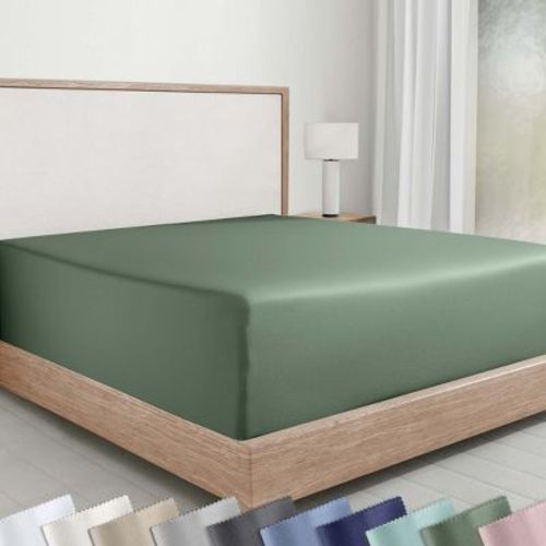 Soft 100% Cotton Fitted Sheet Full Only - Sateen Full Size Fitted Sheets, Deep Pockets with All-Around Elastic (Pine Green) by California Design Den
