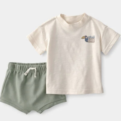 Baby Boy 2-Piece Toucan Solid Short-Sleeve Top & Short Set - Green/White | Carter's