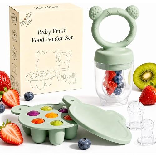 Silicone Fruit Feeder Pacifier & Breastmilk Popsicle Freezer Molds| Baby Food Storage Containers Breast Milk Ice Cubes for Baby Teething & Infant Self Feeding (Green)