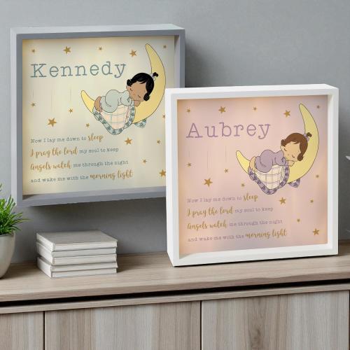 Personalized Baby Girl Night Light – Custom LED Shadow Box – Nursery Wall Art – Baptism Gift – Precious Moments Moonlight Decor
