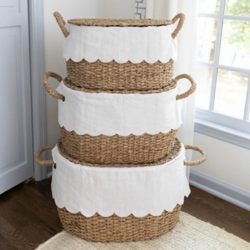 Bunny Williams Nesting Baskets with Scalloped Liner - Set of 3