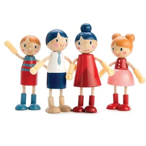 Tender Leaf Toys - Doll Family - Cute Wooden Flexible Doll Family for Kid's Dollhouse, Four Pcs of Multicultural Mom, Dad, Boy and Girl - Age 3+