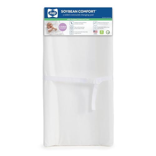 Sealy Baby Soybean Comfort Waterproof Diaper Changing Pad for Dresser or Table, Contoured 3-Sided, Wipeable Easy to Clean Surface & Durable Premium Foam, Made in USA, White, 32 x 16"