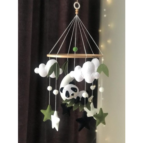 Panda Baby Mobile: Moon Stars Nursery Decor Panda Bamboo Newborn Gift Babyshower