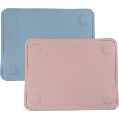 WeeSprout Silicone Suction Placemats for Babies, Toddlers & Kids, Durable Food Grade Silicone with Non-Slip Suction, Raised Edges Contain Mess, Dishwasher Safe, for Dining Table & Restaurants, 2 Pack