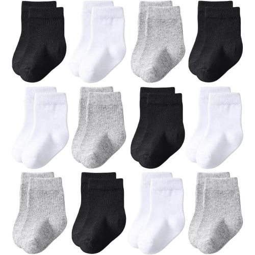 Baby Crew Socks 12-Pack Cotton Newborn Baby Boys Girls Socks 0-3T