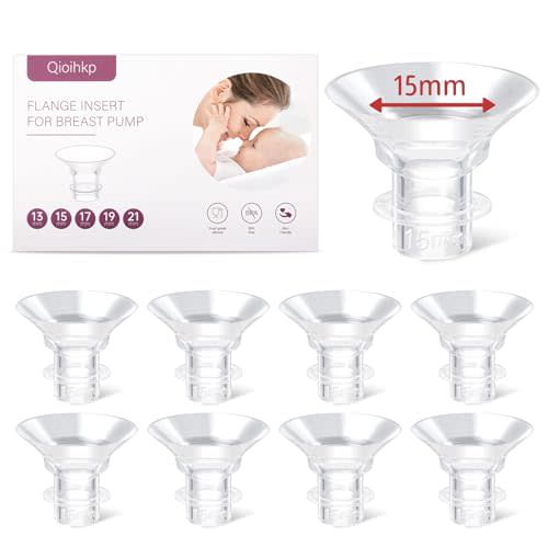 Electric Breast Pump Flange Inserts 15 mm 8PCS for 24 mm Shields Flange/Shield of Most Pumps, BPA Free Inserts,Hands-FreeBreast Pump,Sealed,Reduce 24mm Tunnel Down to Other Size