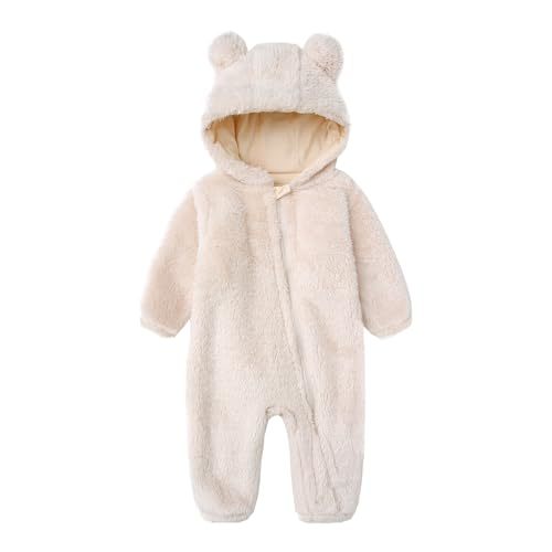 Baby Furry Jumpsuit Infant Bear Onesie Zipper Long Sleeve One-Piece Romper Hoodie Baby Outwear Snowsuit