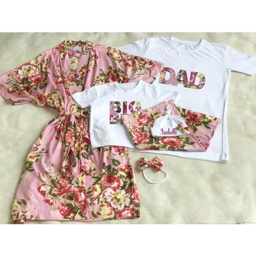 Floral Cotton Maternity Robe and Matching Dad shirt, Blanket: Mommy and Me Hospital Outfit
