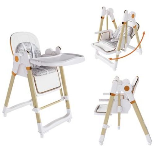 Convertible Baby High Chair & Rocker, Foldable Infant Feeding Chair with 5-Point Harness, Adjustable Reclining Seat & Removable Double Tray, White