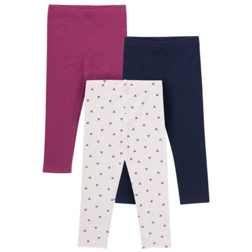 3-Pack Baby & Toddler Girls Pink Bows, Blue & Purple Ribbed Leggings