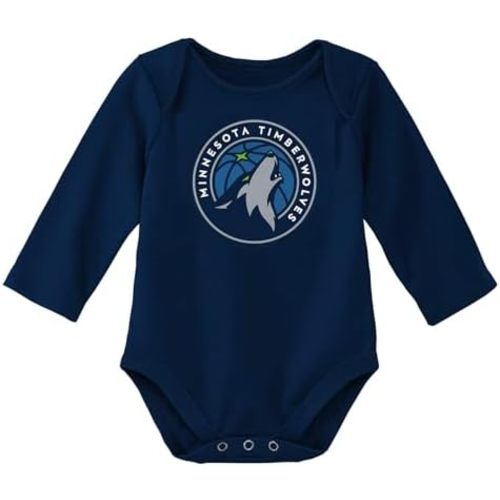Outerstuff NBA Newborn & Infants 0-24 Months Official Primary Logo Long Sleeve Bodysuit Creeper Romper (Minnesota Timberwolves - Navy, 3/6 Months)