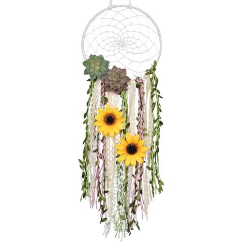 DrCor Sunflower Dream Catcher Bedroom Nursery Boho Floral Handmade Greenery Wall Hanging Decor for Party Office Teens Girls Kids Room Decor