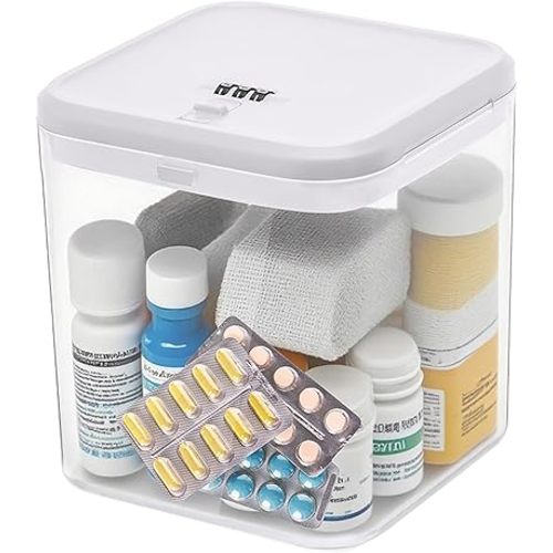 Clear Medicine Lock Box with code, Small Food Snack Phone medication Lock Boxes for Personal Items Combination Electronics Organizer,Phone Jail,Gaming Device Lockable Boxes