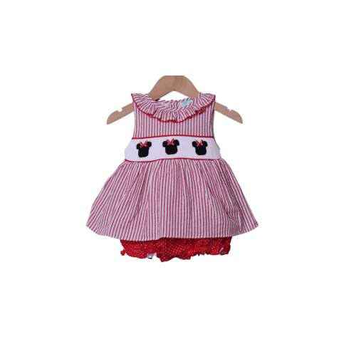 Smocked Mouse Red Seersucker Bubble