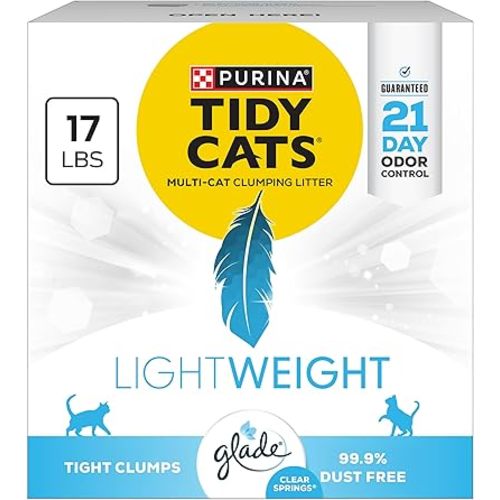 Purina Tidy Cats LightWeight With Glade Clear Springs Multi-Cat, Clumping, Low Dust, Scented Cat litter - 17 lb. Box
