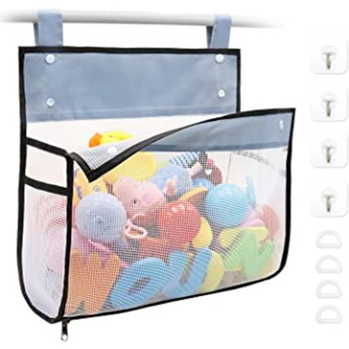 Bath Toy Organizer Multiple Ways to Hang, Extra Large Opening Bathroom Toy Holder, Bottom Zipper Bathtub Toy Storage Bag (Black)