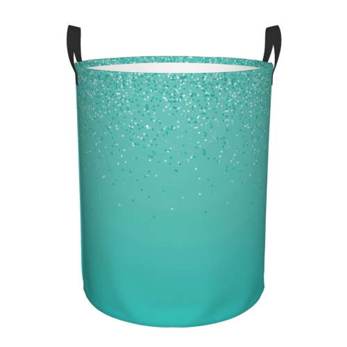 Naloa Turquoise Glitter Round Large Laundry Basket, Toy Storage for Hamper Kids Room,Toy Storage-