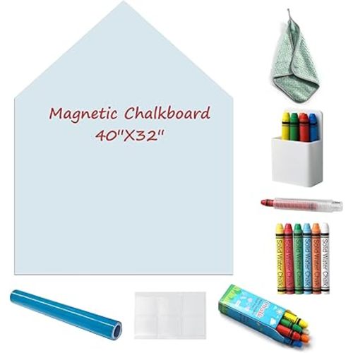 Magnetic Chalkboard Wall Decal 40"x32" - Upgraded Adhesive, Includes Wipe Cloth, Chalk Holder, 6 Dust-Free Chalks, Peel and Stick Blackboard for Kids Playroom, School, Home Decor -Light Blue