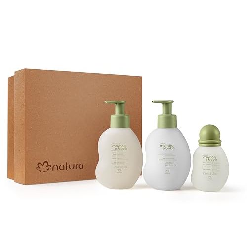 Natura – Mom & Baby Triple Care Set – Brazilian, Vegan, Hypoallergenic & Dermatologist Tested – Moisturizer, Cleanser & Cologne – Mom & Baby Bath & Body Essentials