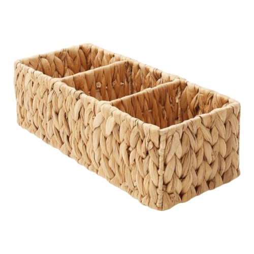 Casafield Set of 2 Water Hyacinth Basket Organizers with 3 Sections,