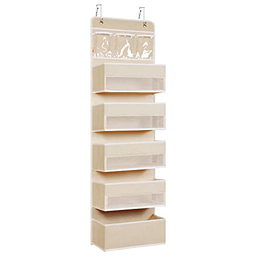 Univivi 6-Shelf Over Door Hanging Organizer Fabric Door Storage with 5 Large Pockets and 3 Small PVC Pockets Wall Mount Hanging Storage Organizers (Beige)…