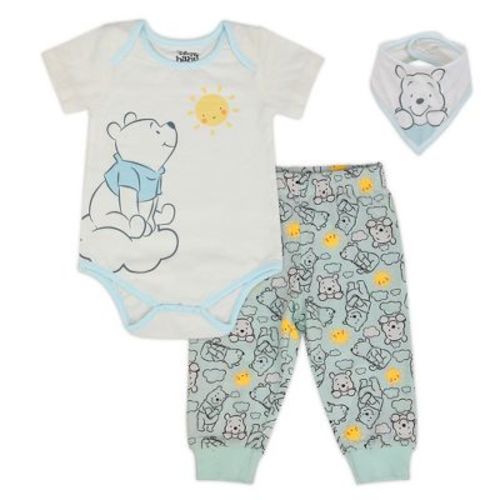 Disney Winnie the Pooh Baby Short Sleeve Bodysuit with Bib and Pants 3 Pack Set