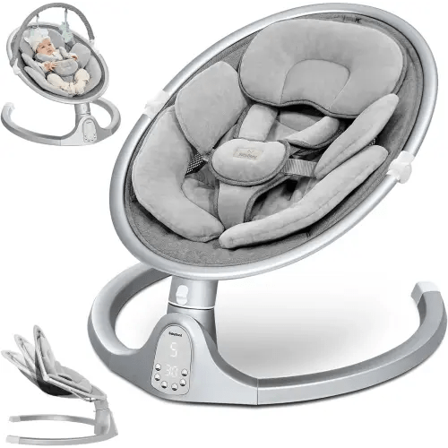 BabyBond Baby Swings for Infants, Bluetooth Infant Swing with 3 Seat Positions, 5 Natural Sway Motion and 5-Point Harness, Portable Baby Swing for Indoor and Outdoor, Silver