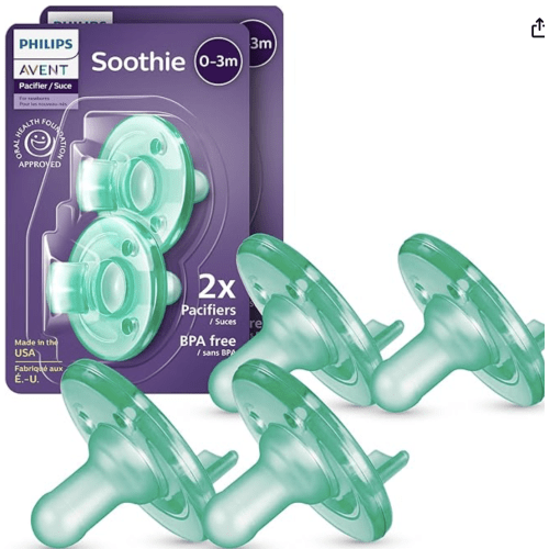 Philips Avent Soothie Baby Pacifiers - 0-3 Months, One-piece Design, BPA-Free, Extra Durable, Green, 4 Pack, Model SCF190/41