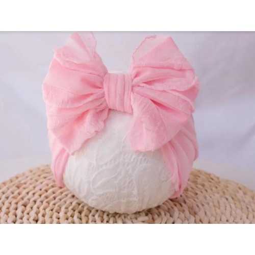 Soft Pink Ruffle Bow Baby Headband: Newborn-Toddler Headwrap
