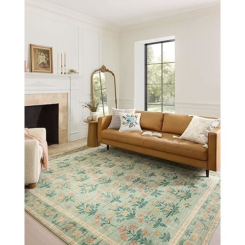 Loloi Rifle Paper Co. Eden Collection EDE-01 Mughal Rose Moss 5'-0" x 7'-6" Area Rug feat. CloudPile™