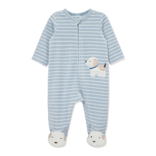Fluffy Pup Velour Zip Footie, 3M
