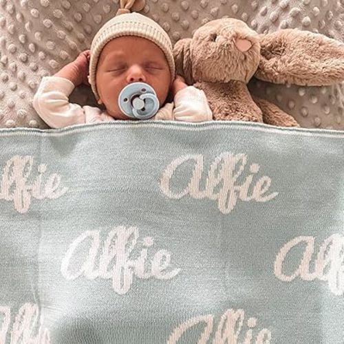 Personalized Tiled Name Blanket – 100% Organic Cotton Customized Baby Blanket, Custom Name, Bassinet 30x40, Gift for Baby Shower, Birthday Present, Girls and Boys, Toddlers Kids, Made In America