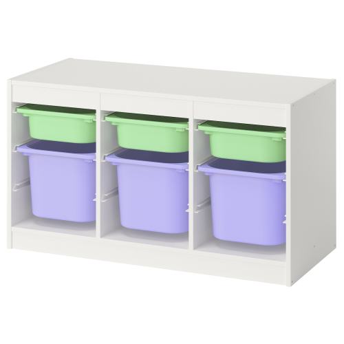 TROFAST Storage combination with boxes - white light green/lilac 39x17 3/8x22 "