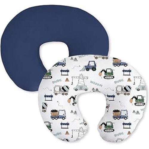 Little Grape Land Nursing Pillow Covers 2 Pack, Soft & Breathable Removable Breastfeeding Pillows Covers for Feeding Pillows, Nursing Pillow Slipcover for Baby Girls Boys, (Truck & Navy