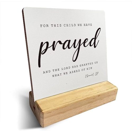 Country for This Child We Have Prayed Bible Verses Wooden Plaque Sign Desk Decor Rustic Motivational 1 Samuel 1:27 Christian Desk Sign Decor for Home Office 4 x 4 Inches