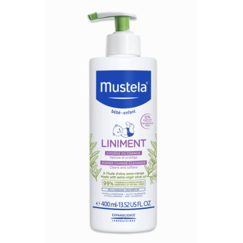 Mustela Liniment - No-Rinse Baby Cleanser for Diaper Change - with Extra Virgin Olive Oil - Fragrance-Free - 13.52 fl. Oz