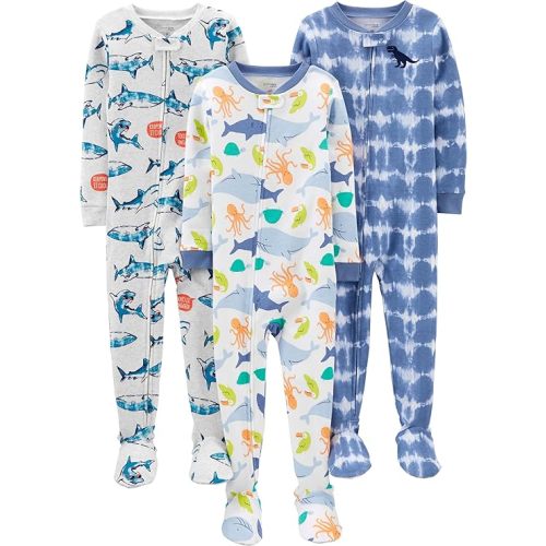 Simple Joys by Carter's Toddlers and Baby Boys' Snug-Fit Footed Cotton Pajamas, Pack of 3