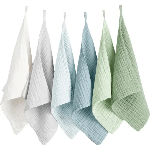 Konssy 6 Pack Baby Muslin Washcloths for Unisex 100% Cotton Wash Cloth Set for Baby Face Body Comfy and Soft for Newborn Infants Kids Girls and Boys