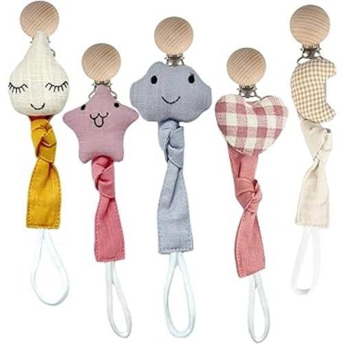 Pacifier Clips - 5 Pack Paci Holder Baby Boys Girls - B