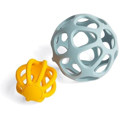 Bigjigs Toys Activity Balls - 2 Piece Silicone Teethers for Babies, Baby Sensory Toys, Montessori Toys for Babies, Sustainably Made Baby Gift