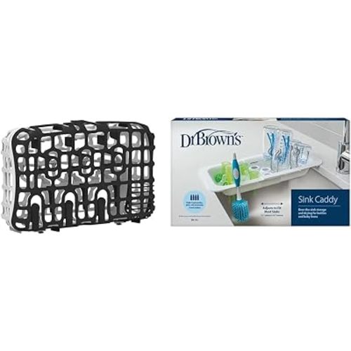 Dr. Brown's Dishwasher Basket for Small Parts, Pacifiers, and Accessories, Black + Dr. Brown's Sink Caddy for Baby Bottles and Parts, Over The Sink Kitchen Storage, Drying Rack, and Organizer