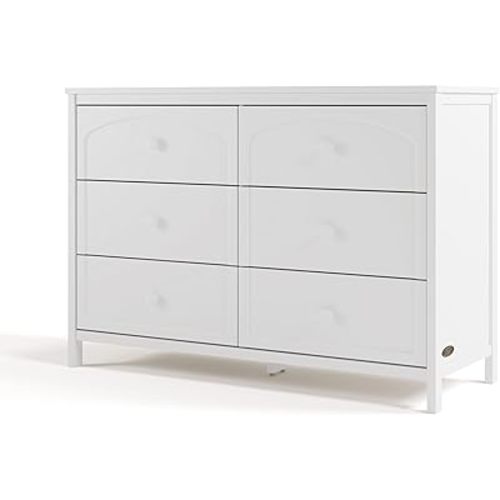 Graco Olivia 6 Drawer Double Dresser (White) – GREENGUARD Gold Certified Storage for Baby and Kids Bedroom, Interlocking Drawer System, Anti-Tip Kit Included